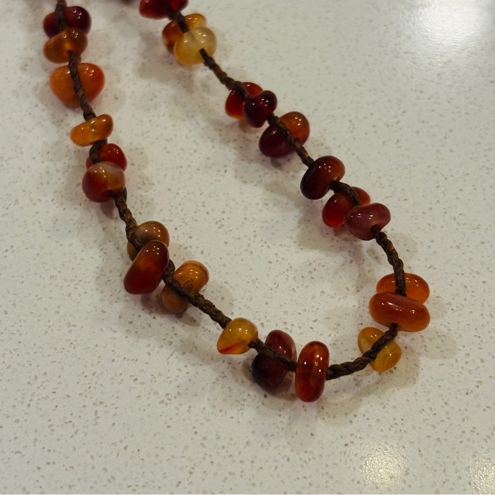 Chan Luu 40.5" Leather Cinnamon Agate Beaded Necklace Boho Layering Gemstone - Picture 8 of 14